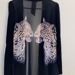 Long sleeve open front leopard cardigan duster